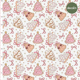 Hand Drawn Christmas Pine Tree Cookies Patterned Digital Printed Fabric